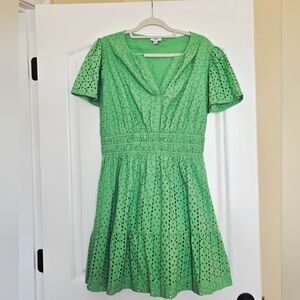 Crown & Ivy Green Flutter Sleeve Eyelet Sundress